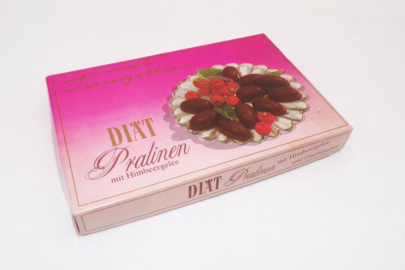 Alte DDR Pralinenschachtel Tangetta Diät Pralinen mit Himbeergelee