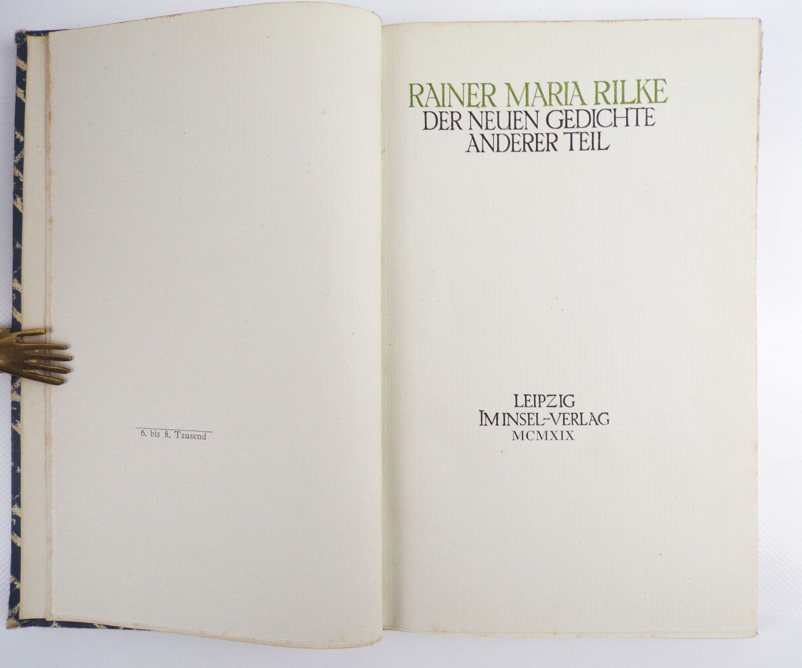 Rainer Maria Rilke Der Neuen Gedichte anderer Teil Insel Verlag