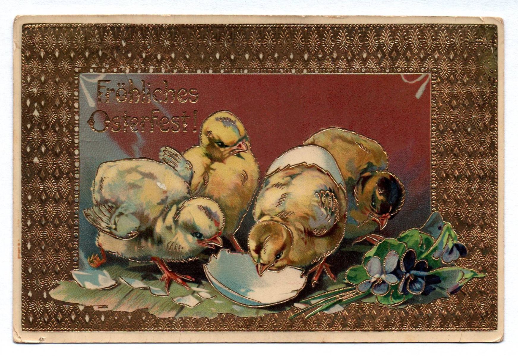Künstler Ak Goldgeprägt 1915 Fröhliches Osterfest Küken Kleeblatt Künstler Ak Goldgeprägt 1915 Fröhliches Osterfest Küken Kleeblatt