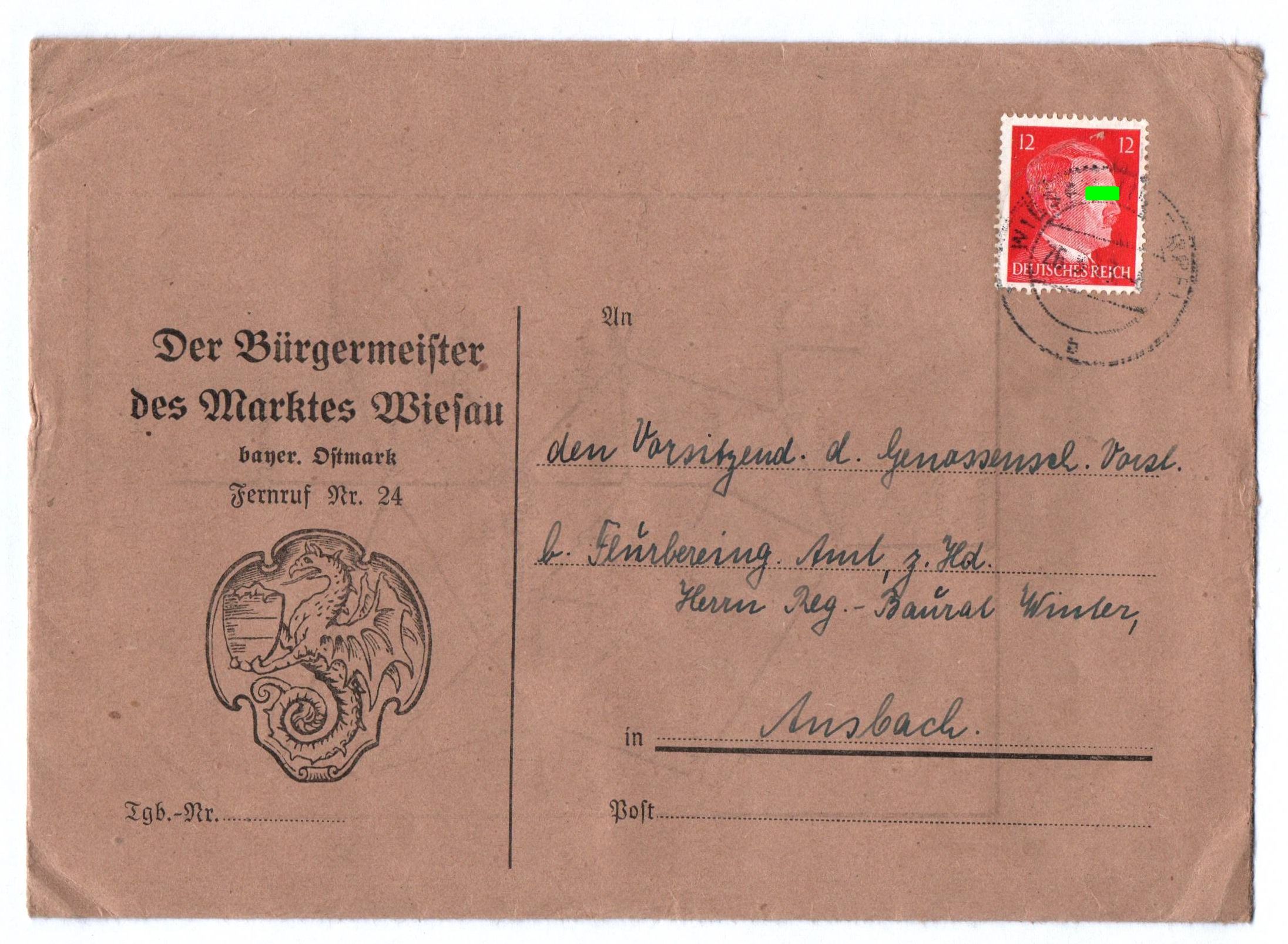 Brief Bürgermeister des Marktes Wiesau 1943 