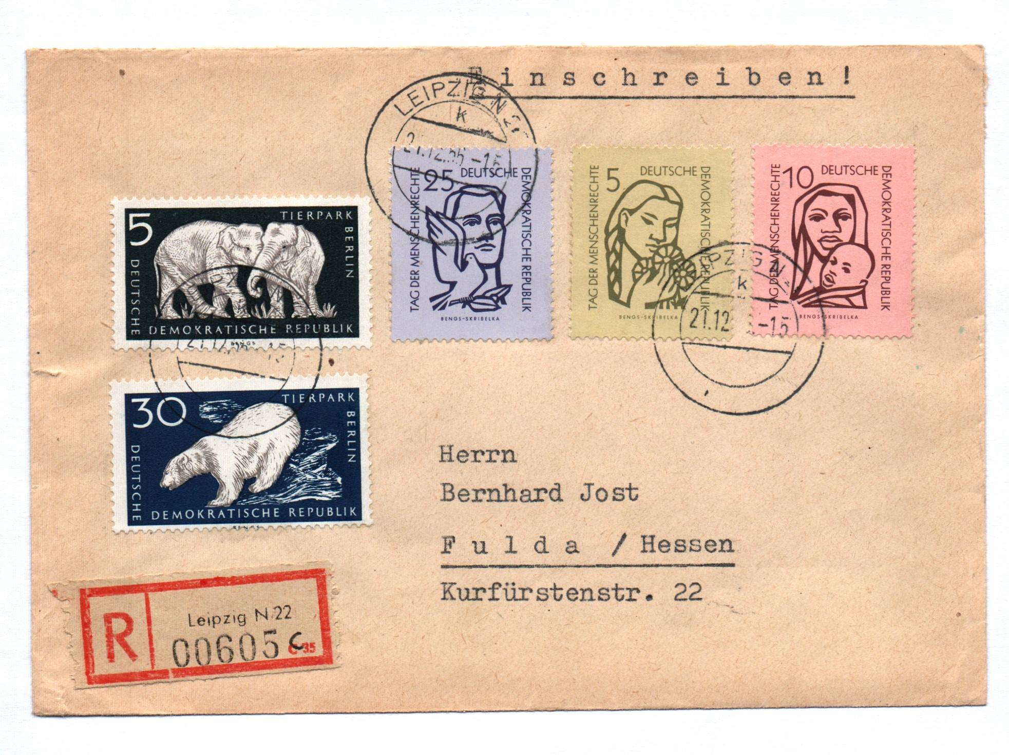 R Brief Leipzig nach Fulda Briefkuvert DDR 1956