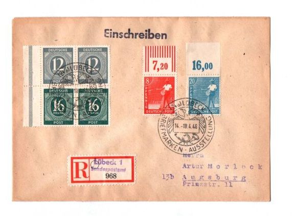 R Brief Lübeck nach Augusburg Mischfrankatur 1948