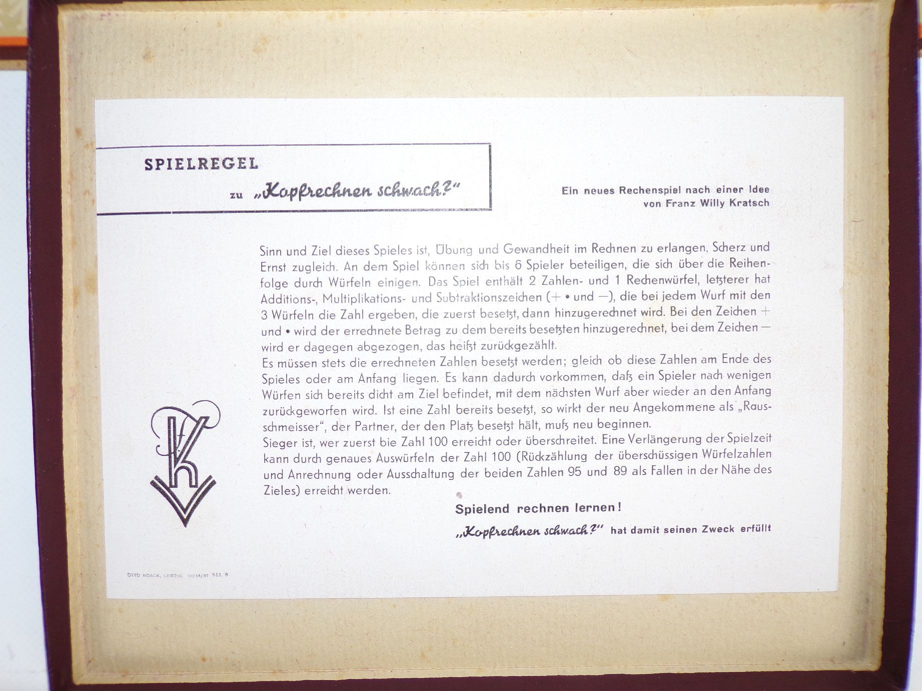 Kopfrechnen schwach Spielend rechnen lernen Franz Willy Kratsch 1940er 50er 