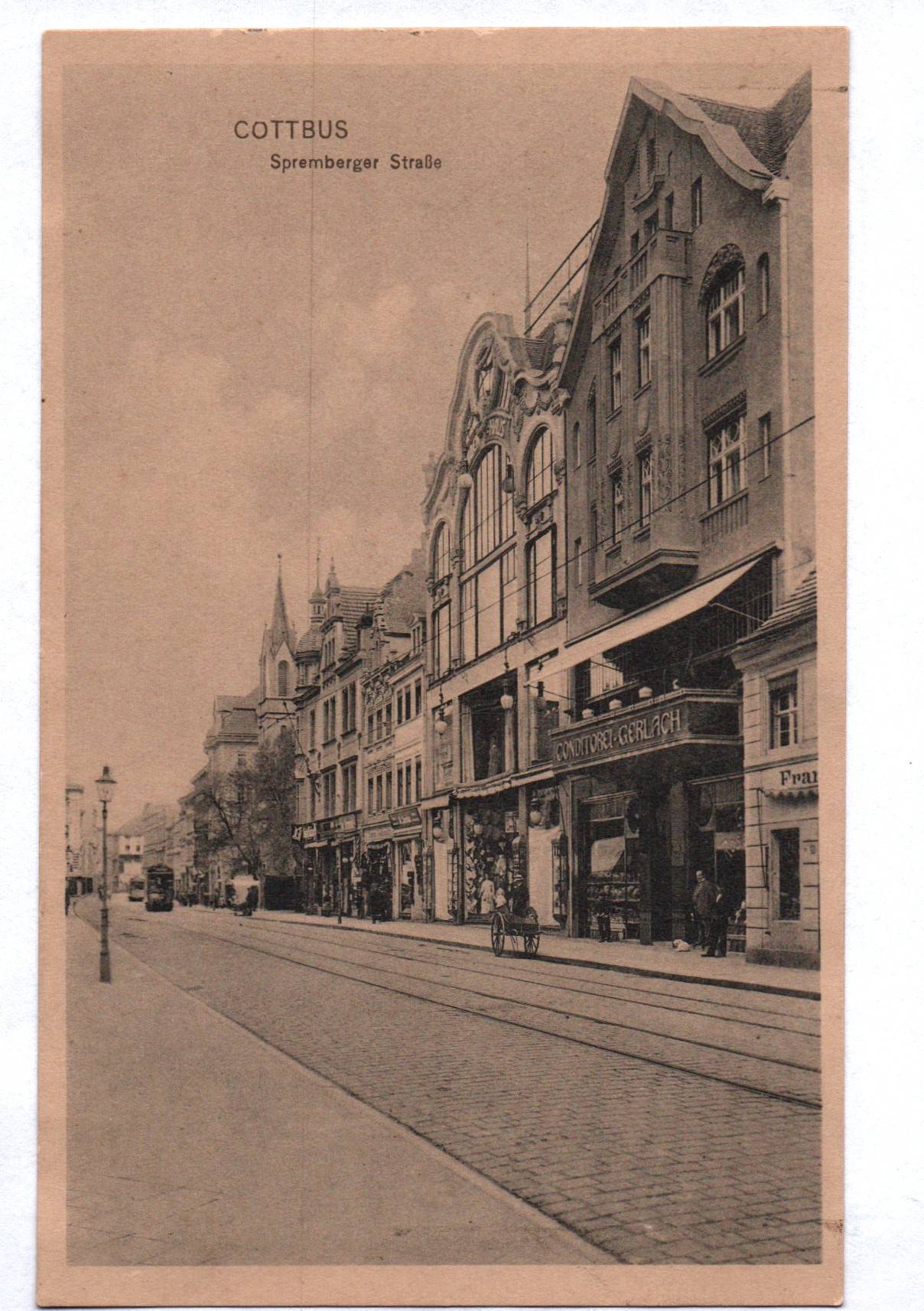 Ak Cottbus Spremberger Straße Gerlach Konditorei alte Ansichtskarte