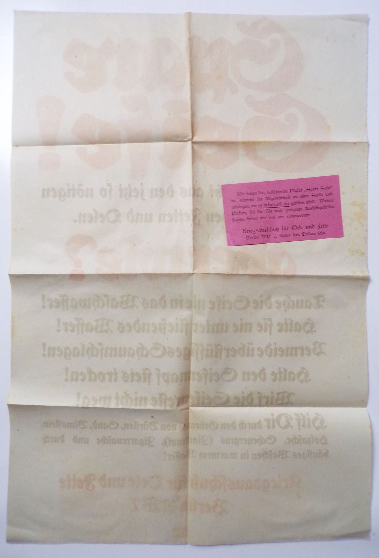 Plakat 1 Wk Spare Seife Fette und Öle Kriegsausschuss Berlin Plakat 1 Wk Spare Seife Fette und Öle Kriegsausschuss Berlin