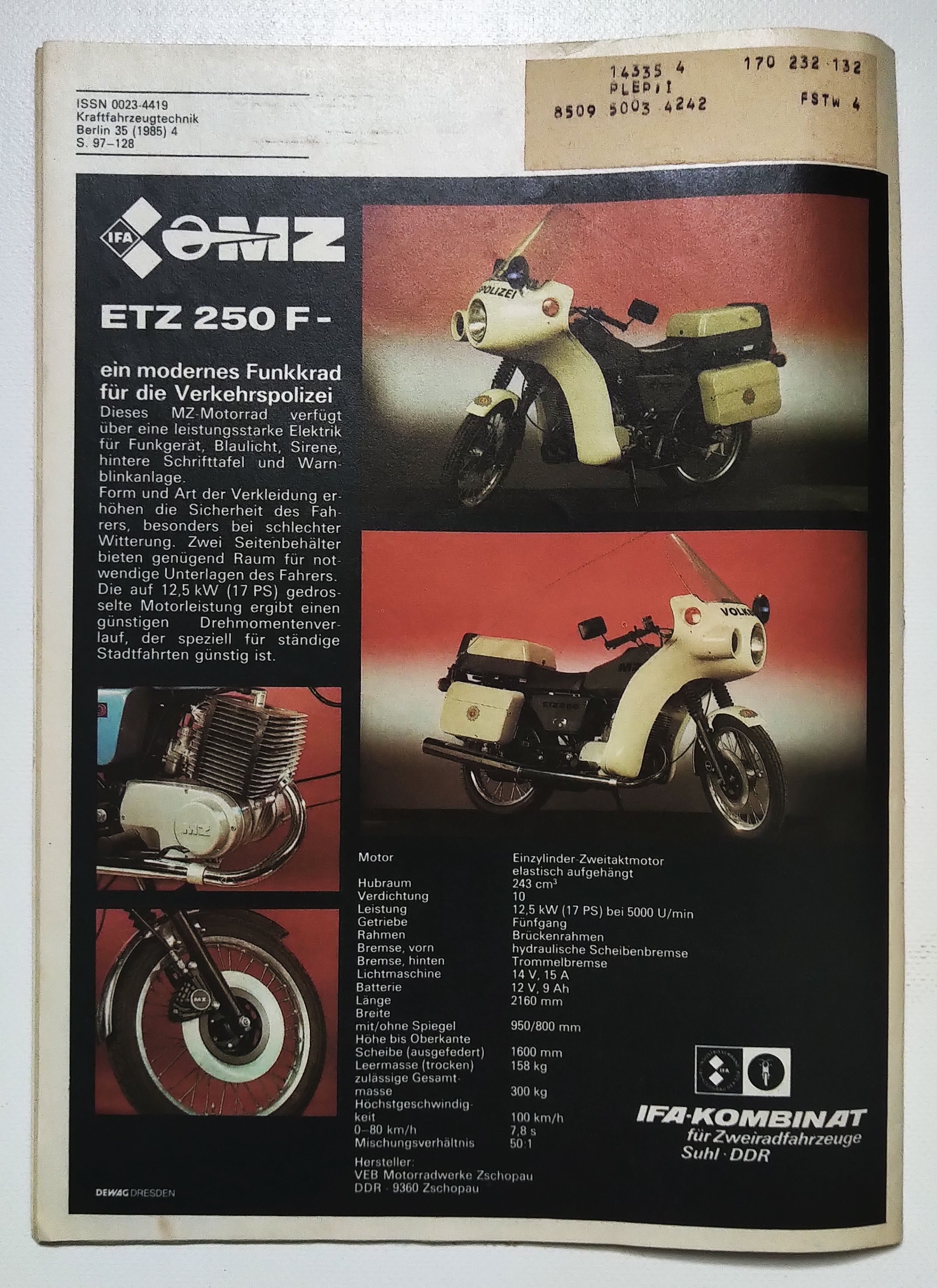 KFT Kraftfahrzeugtechnik Zeitschrift Nr 4 Fahrbericht Simson S70E II 1985
