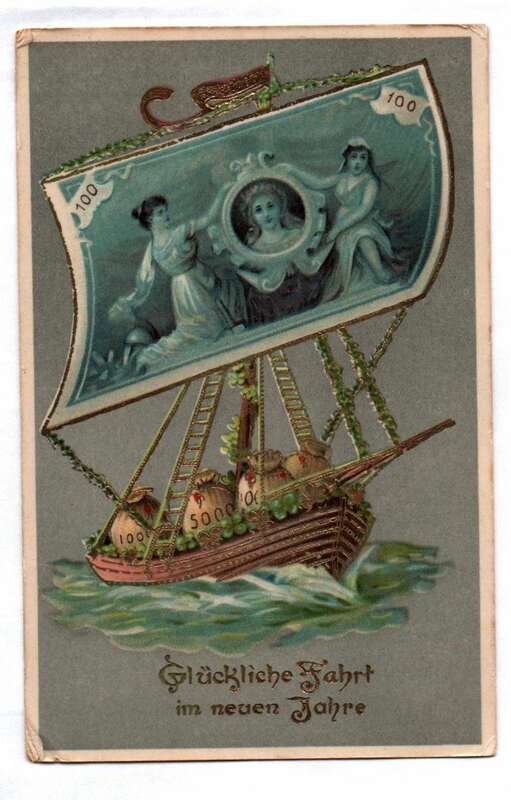 Ak Segelschiff mit Geldschein Segel Neujahr 1913 