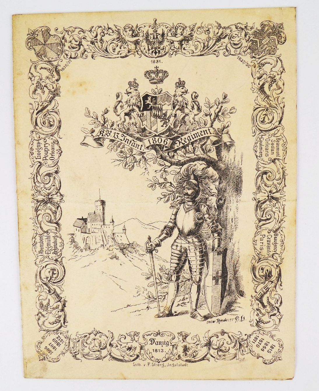 Speisekarte Königlich bayerisches 13 Infanterie Regiment 1894 Ingolstadt