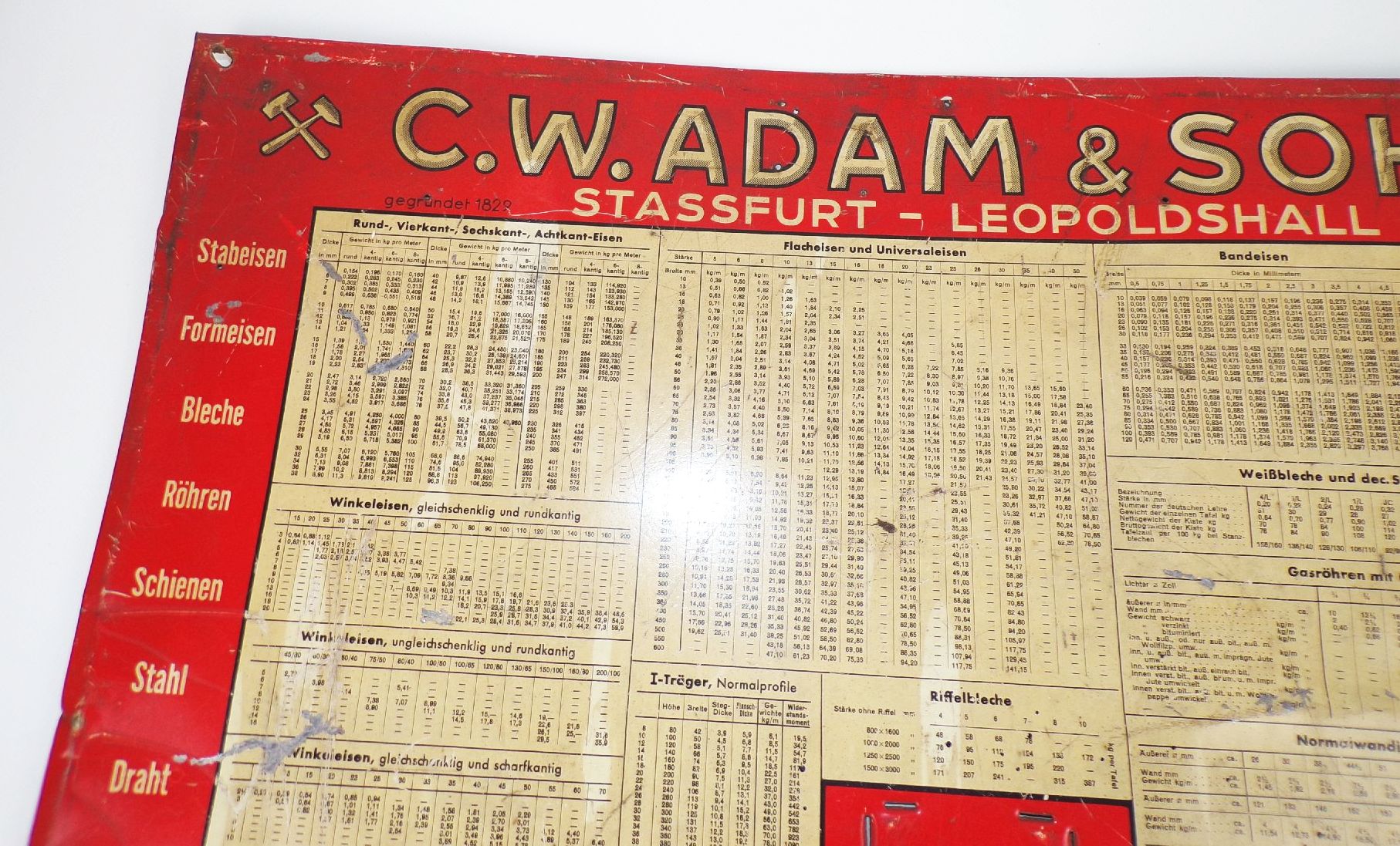 Altes Blechschild Adam und Sohn Stassfurt Leopoldshall Werkzeuge 1930 er 
