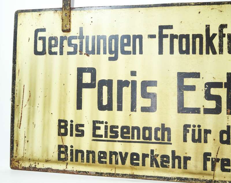Altes Zuglaufschild Gerstungen-Frankfurt Main Paris Binnenverkehr !