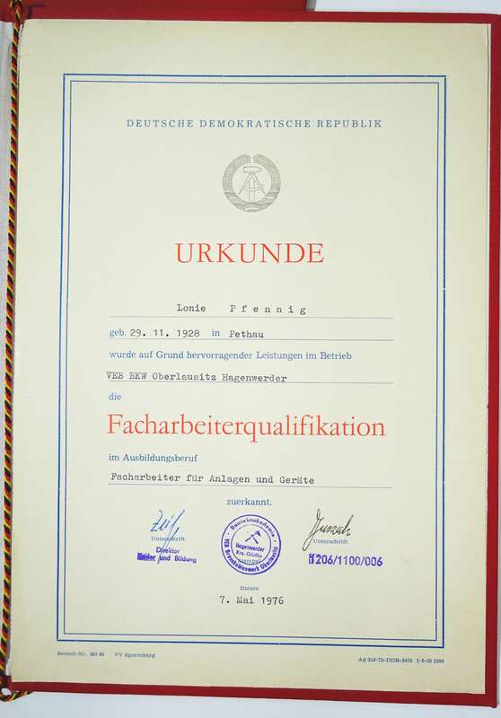 DDR Urkunden Nachlass Bergbau Hagenwerder Tagebau 1976 bis 1989