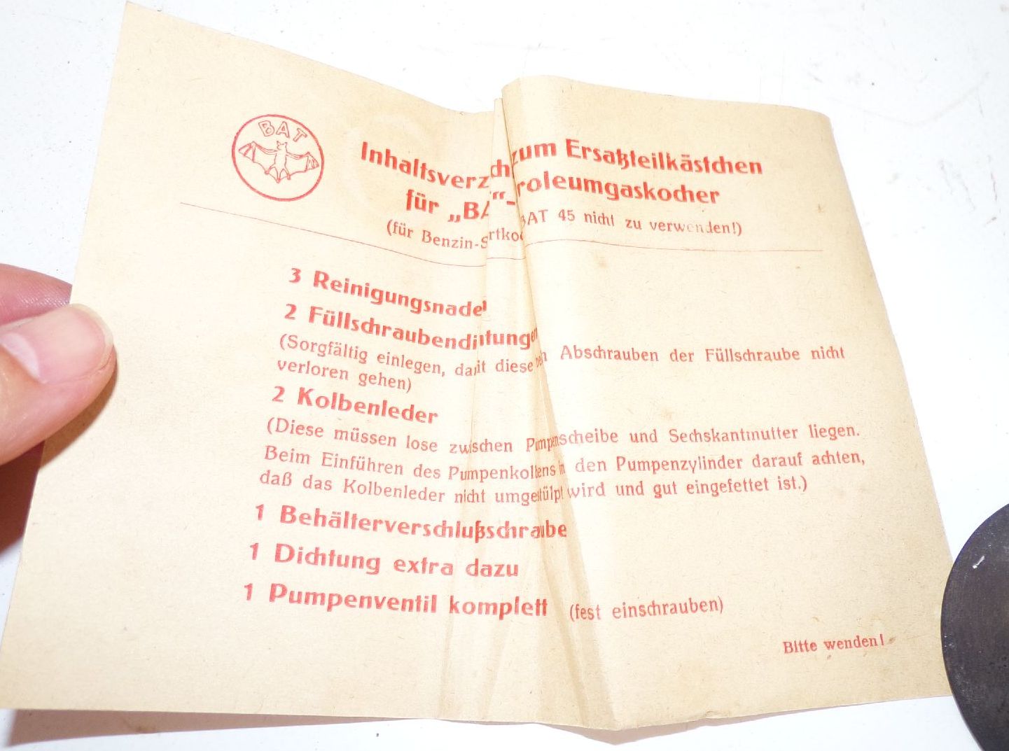 Alter Bat Kocher Petroleumgaskocher Campingkocher Zubehör Originalkarton