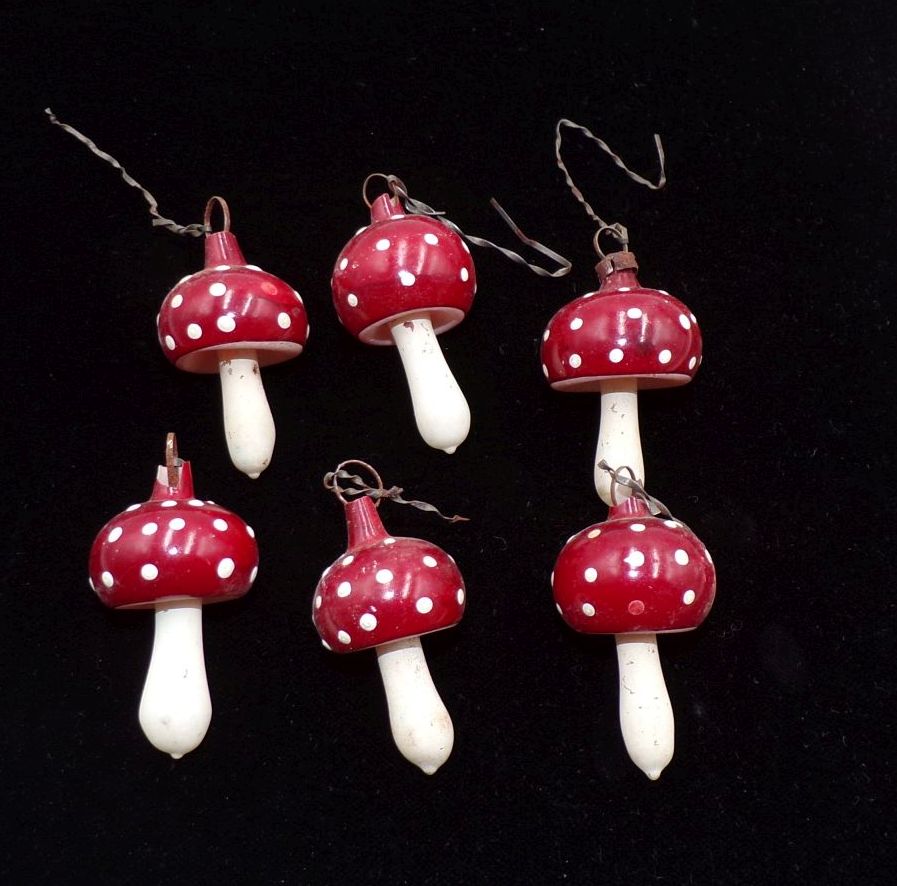 Alte Fliegenpilze Christbaumschmuck Glas Baumschmuck Antik 6 Stück 