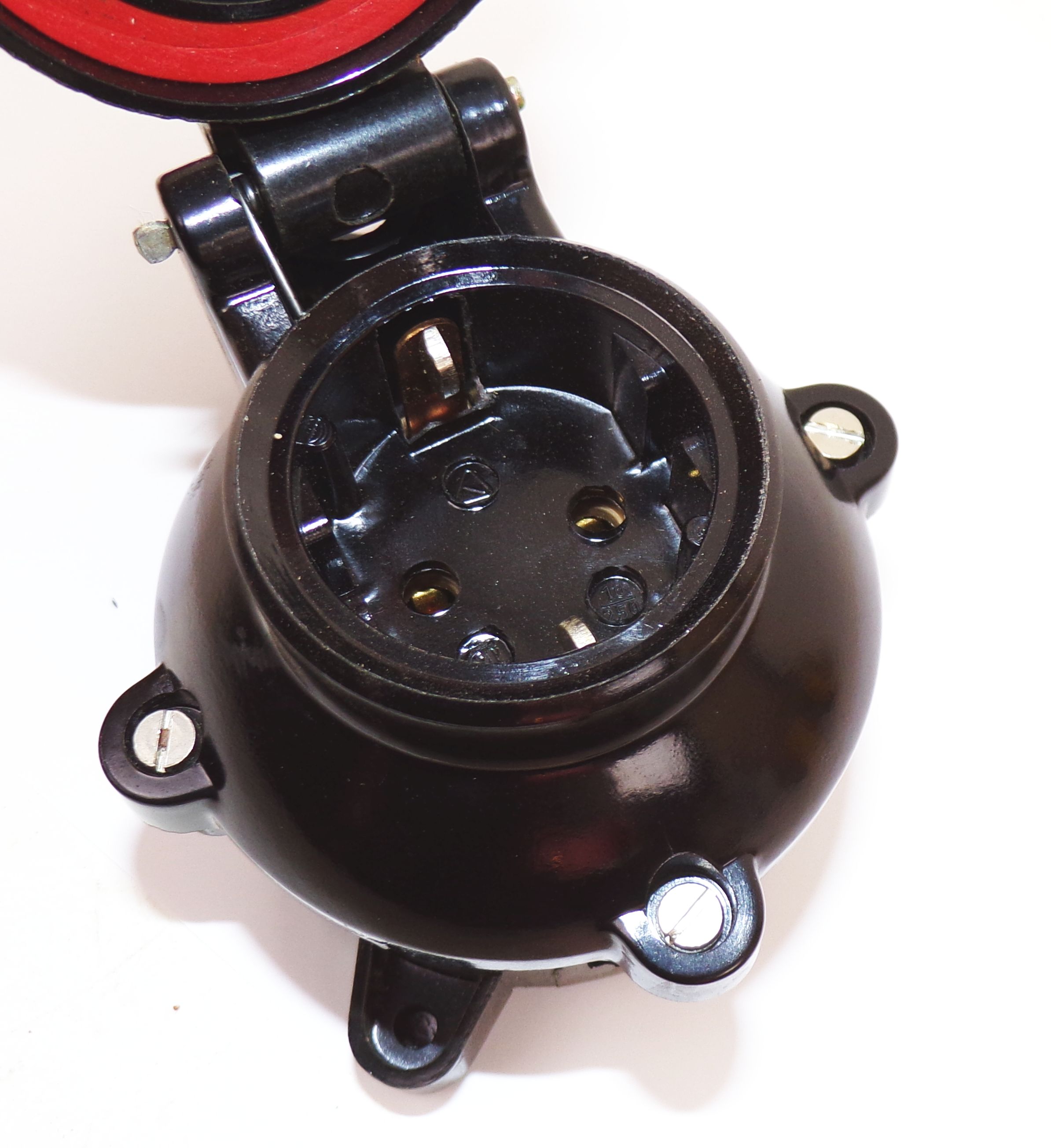 Feuchtraum Steckdose Bakelit Eru Schwarz Aufputz Schuko Industriedesign DDR