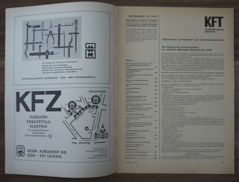 KFT Zeitschrift VEB Berlin Skoda 110 R Coupe September 1970 Sechs Trophy Siege MZ