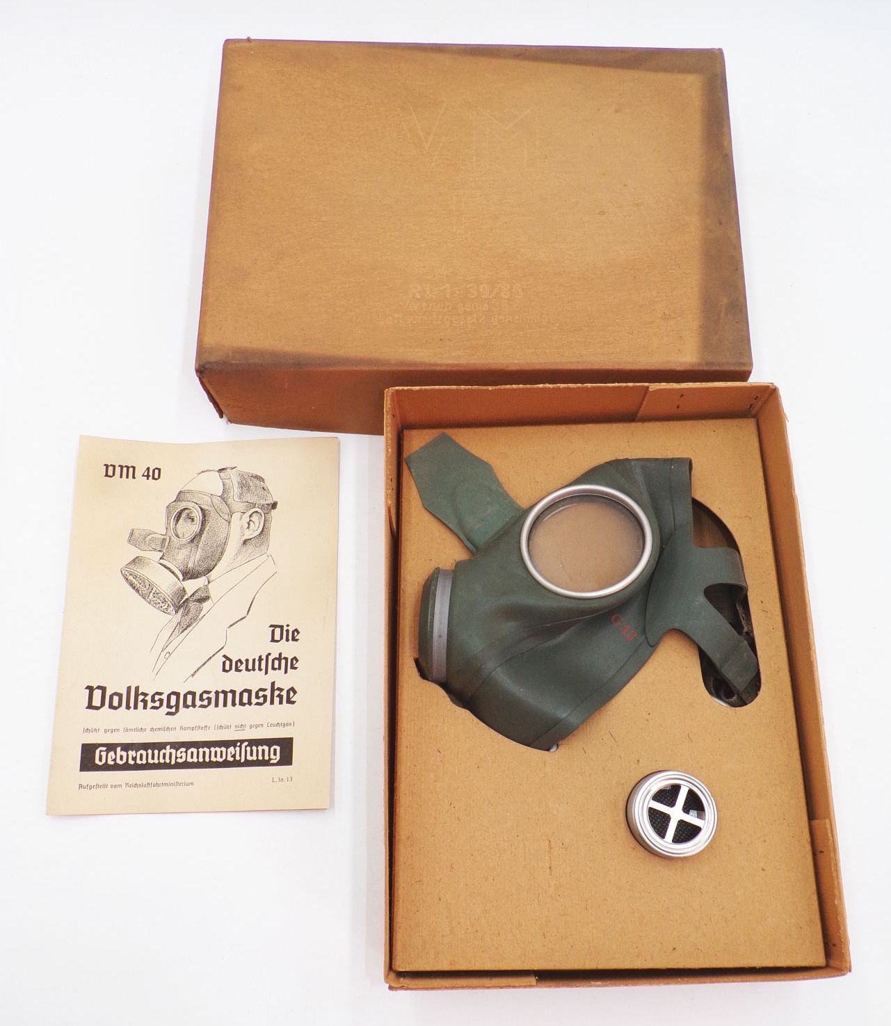 Alte Gasmaske 2 Wk Luftschutz Volksgasmaske unbenutzt Originalkarton 