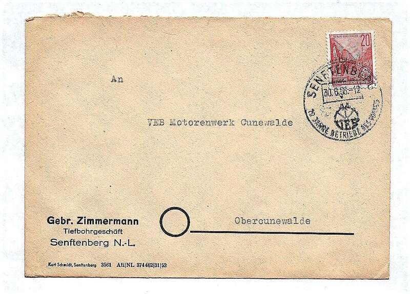DDR Briefkuvert Gebr Zimmermann Tiefbohrgeschäft Senftenberg Brief