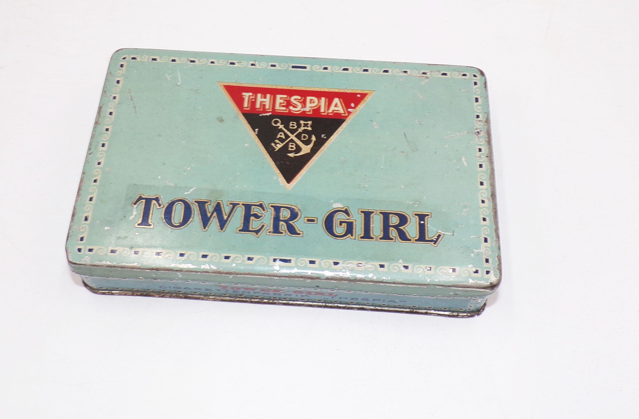 Alte Garbaty Blechdose Thespia Tower Girl Zigarettendose um 1910