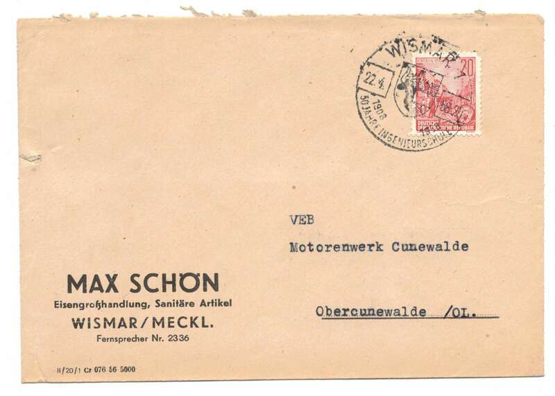 Firmen Brief 1958 Max Schön Eisengroßhandlung Wismar nach Cunewalde