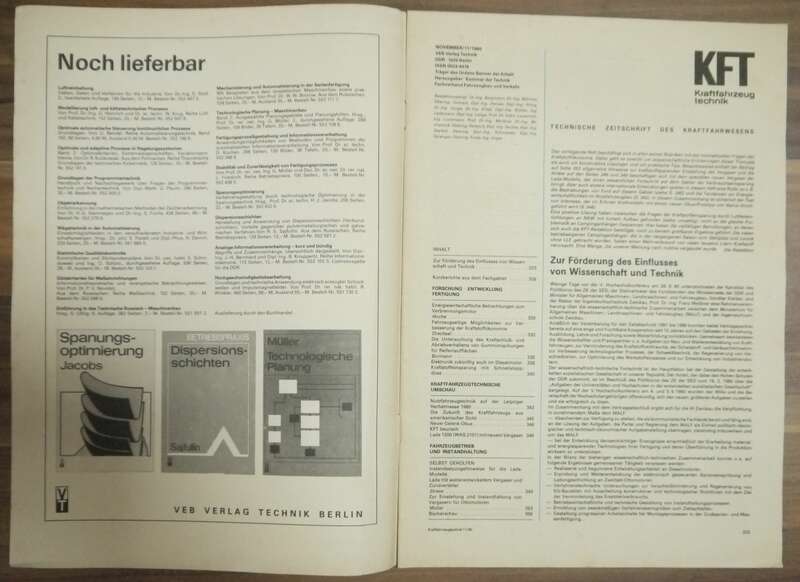 Kraftfahrzeugtechnik DDR Zeitschrift Kraftstoffökonomie KFT 1980
