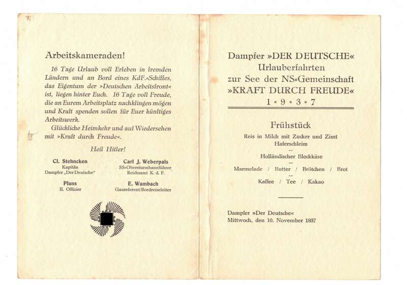 Kdf Speisekarte Norddeutscher Lloyd Bremen 1931-1937 Levante - Linie (D6
