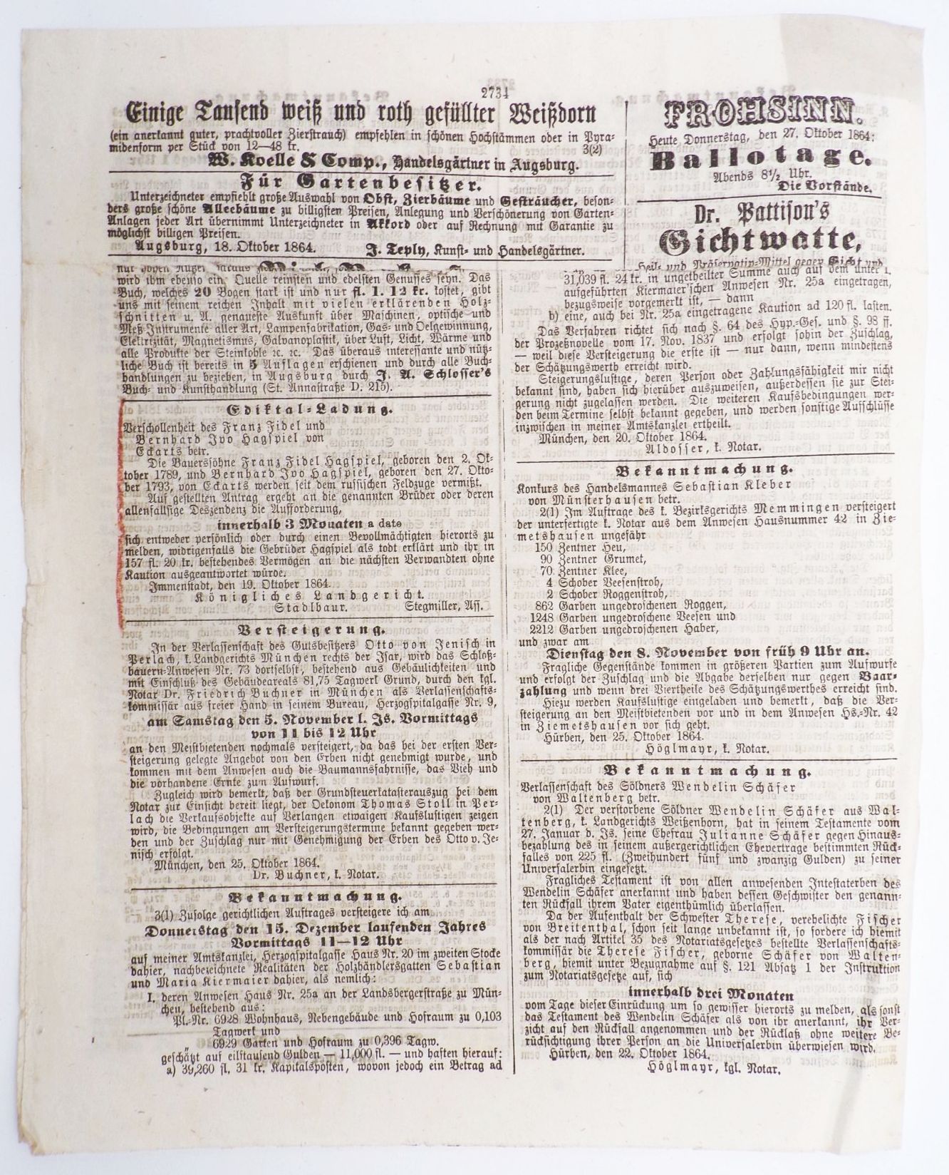 Augsburg Zeitungen ab 1816 bis 1856