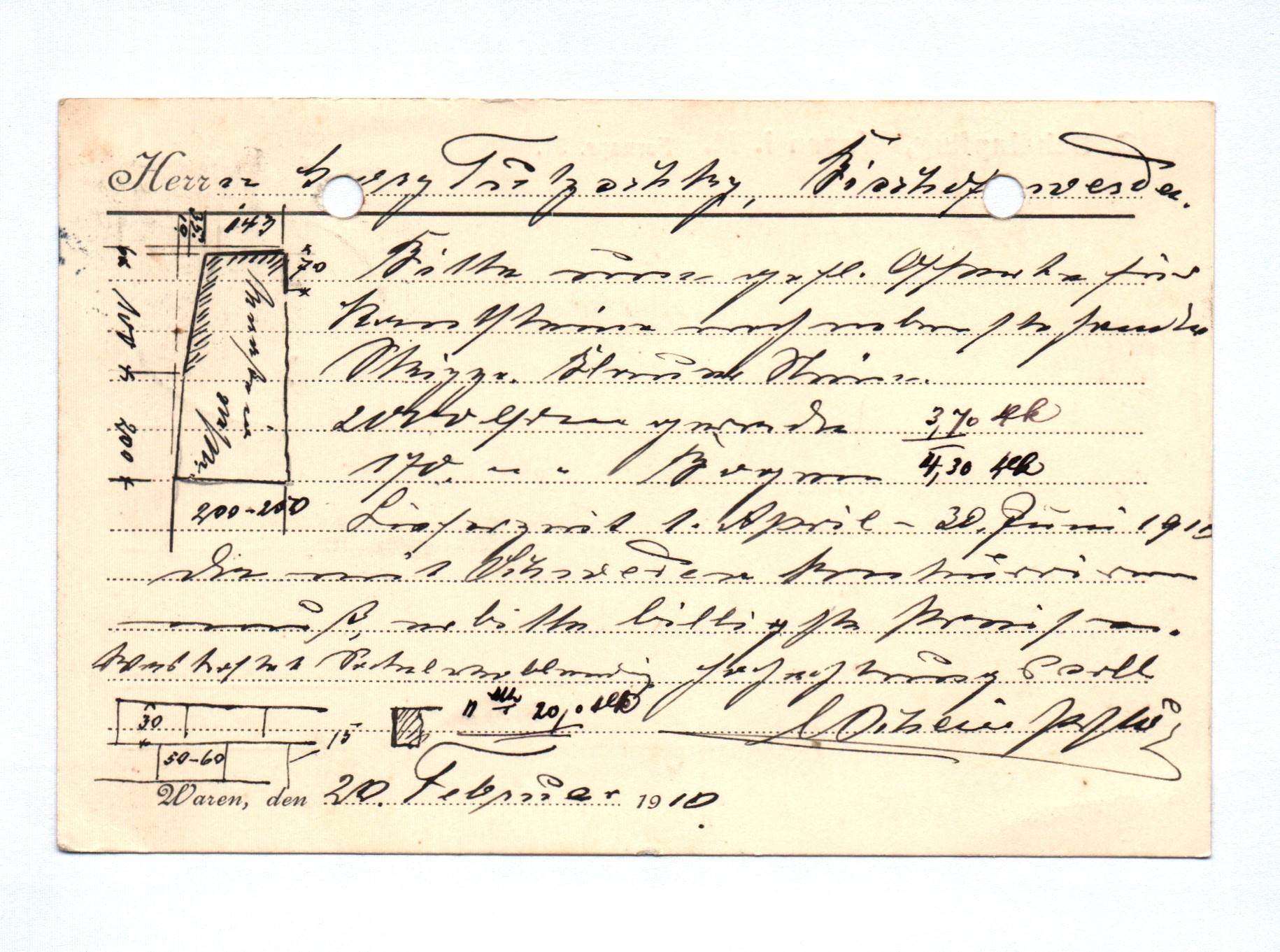 Postkarte 1910 Scheinpflug Waren Bahnpost