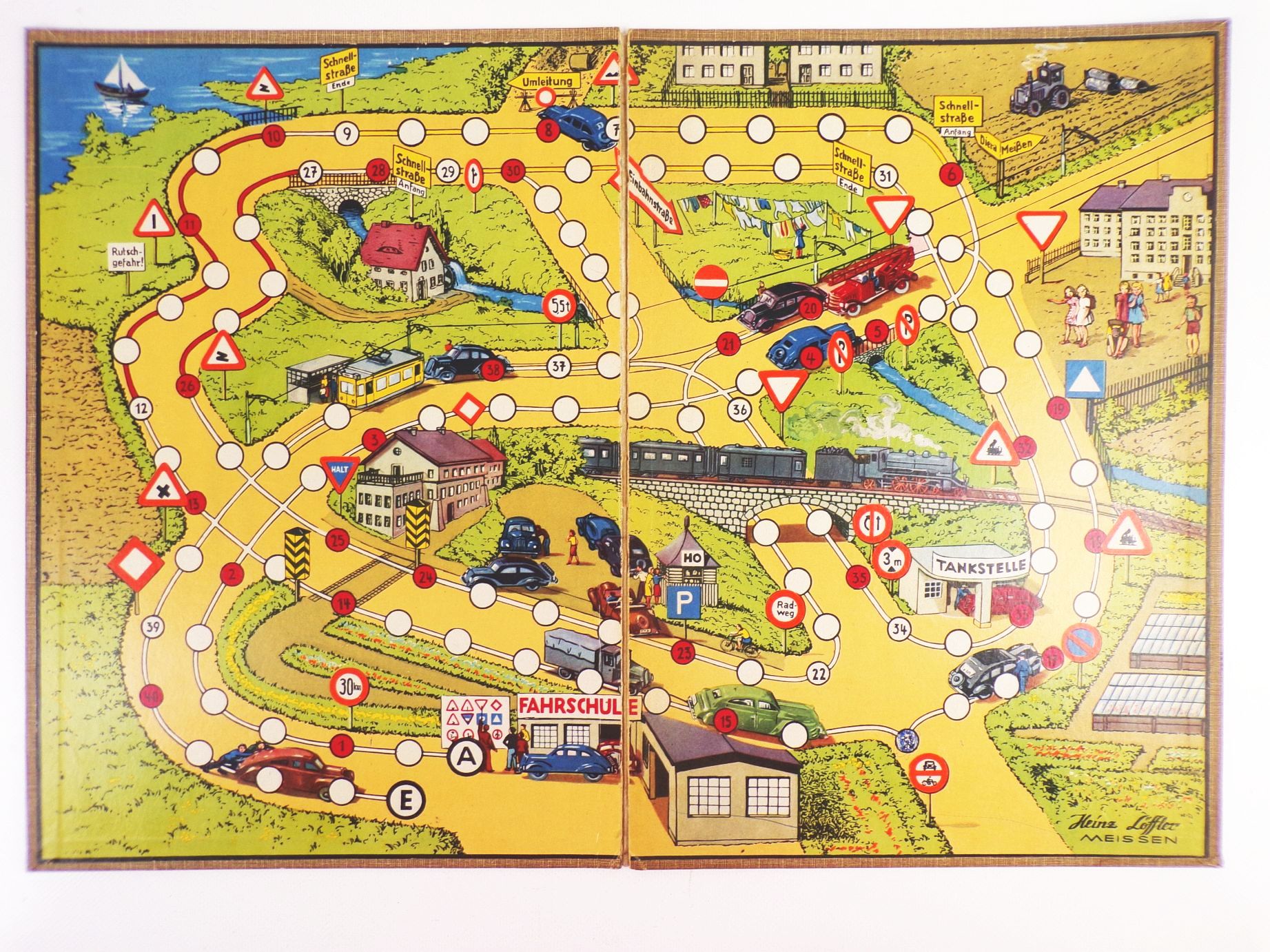 Brettspiel Die Fahrschule Würfelspiel Heinz Löffler Meissen 1956 DDR Brettspiel Die Fahrschule Würfelspiel Heinz Löffler Meissen 1956 DDR