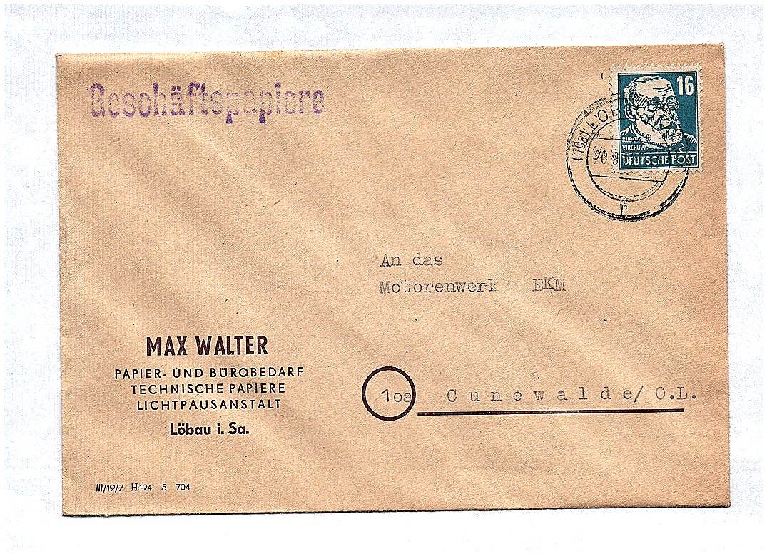 Geschäftspapiere Papier Bürobedarf Löbau DDR 1953