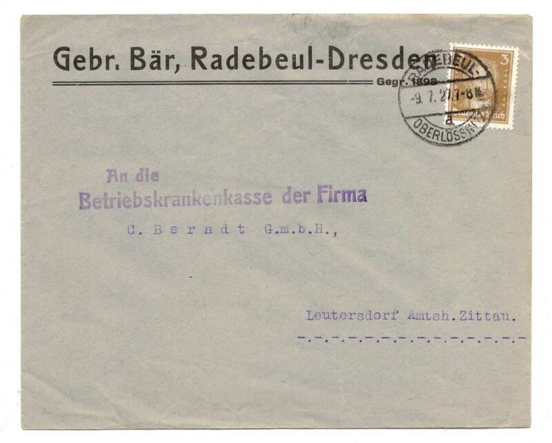 Brief Gebr.Bär Radebeul Dresden 1927 nach Leutersdorf