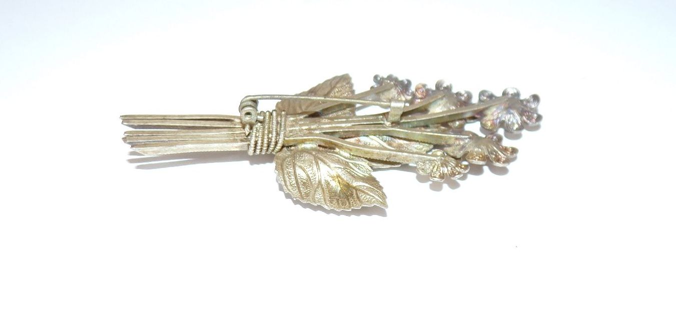 Alter Tuchhalter Anstecknadel Blumen gelbe Glassteine alter Modeschmuck