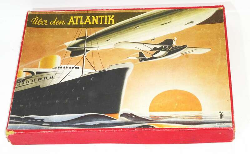 Über den Atlantik Zeppelin Scholz Mainz Brettspiel 1930er Zinnfiguren