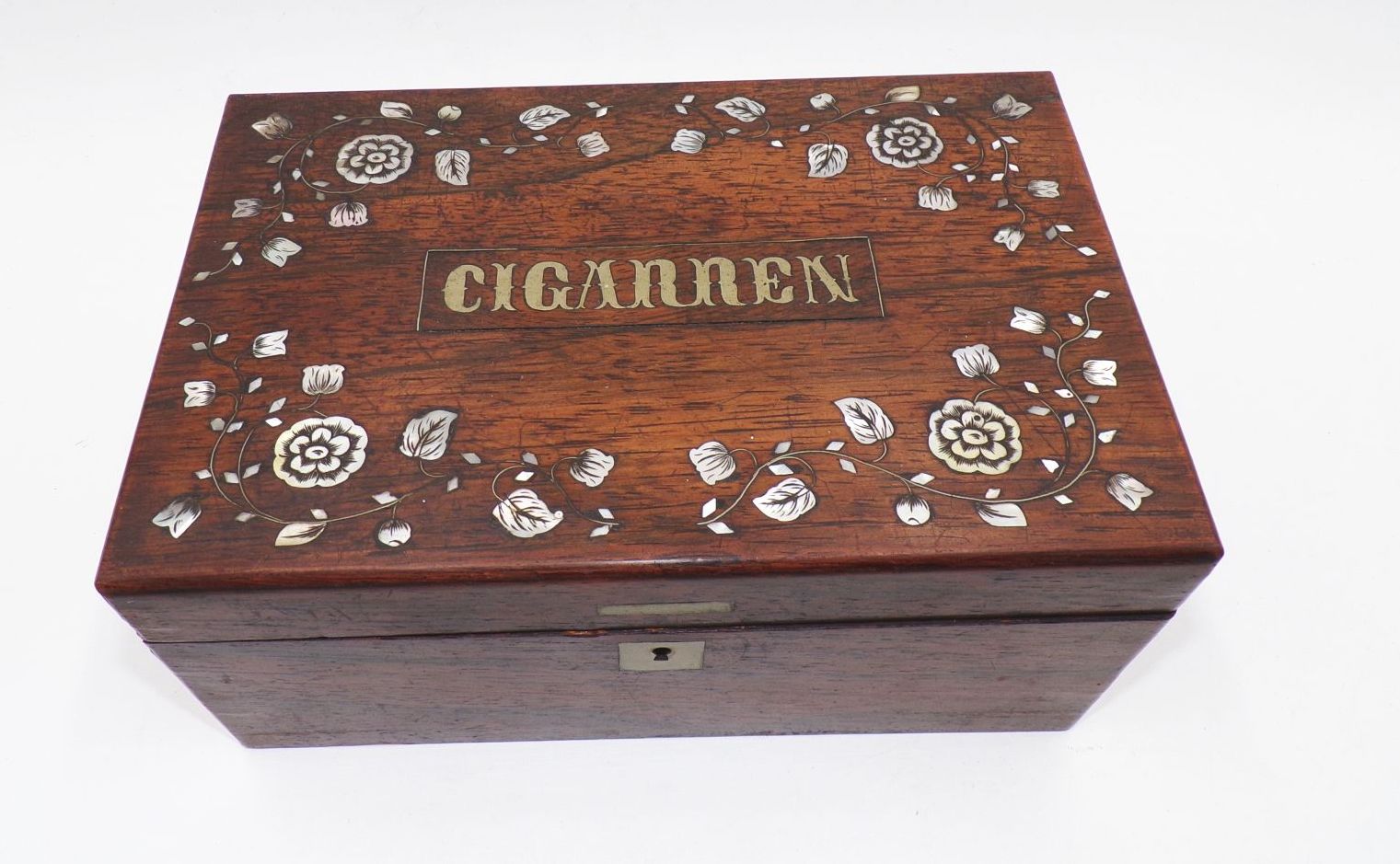 Alte Zigarren Kiste Perlmutt Intarsien Box Behälter Schatulle um 1910