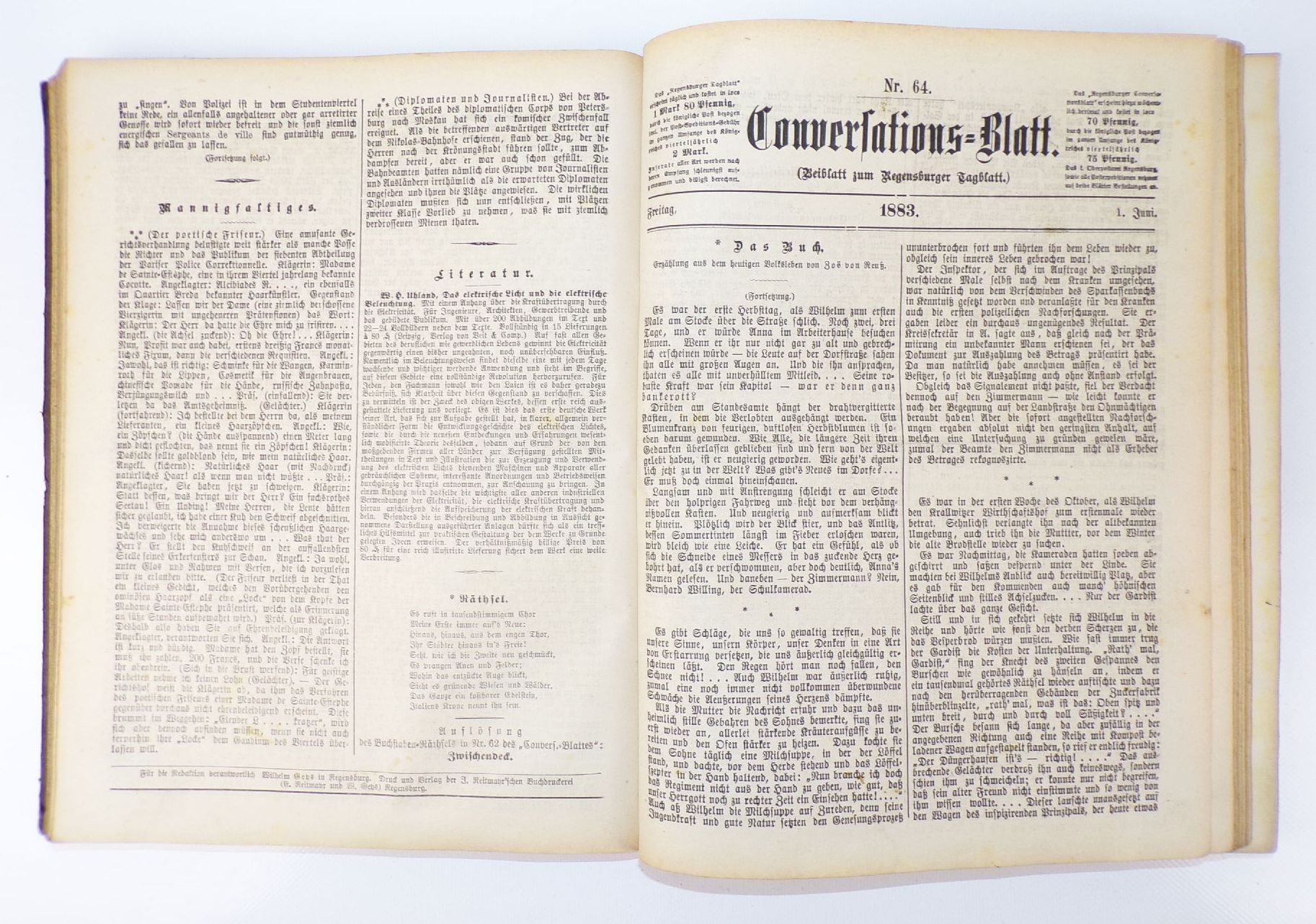 Regensburger Conversationsblatt Regensburg 1883 kompletter Jahrgang Regensburger Conversationsblatt Regensburg 1883 kompletter Jahrgang