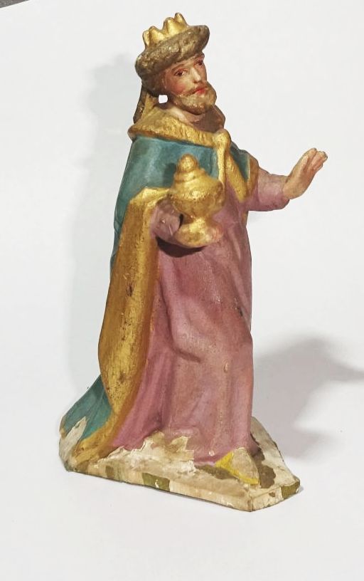 Alte geschnitzte Krippenfigur Kaspar Weihnachten um 1900 antik evt Grödnertal