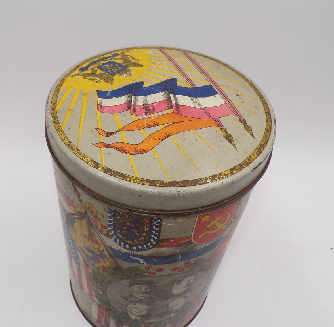 Blechdose 1945 Kai-shek Stalin Roosevelt Churchill Alliierte 