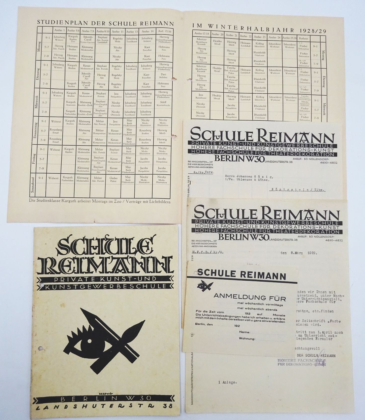 Alte Dokumente Schule Reimann Berlin Dekorationskunst 1929
