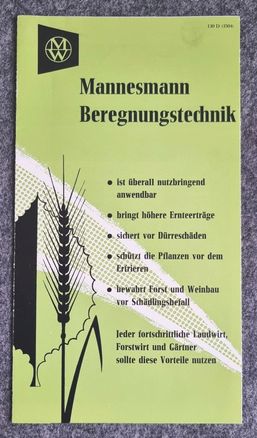 Mannesmann Beregnungstechnik alter Prospekt Landwirtschaft Gerresheim Mannesmann Beregnungstechnik alter Prospekt Landwirtschaft Gerresheim