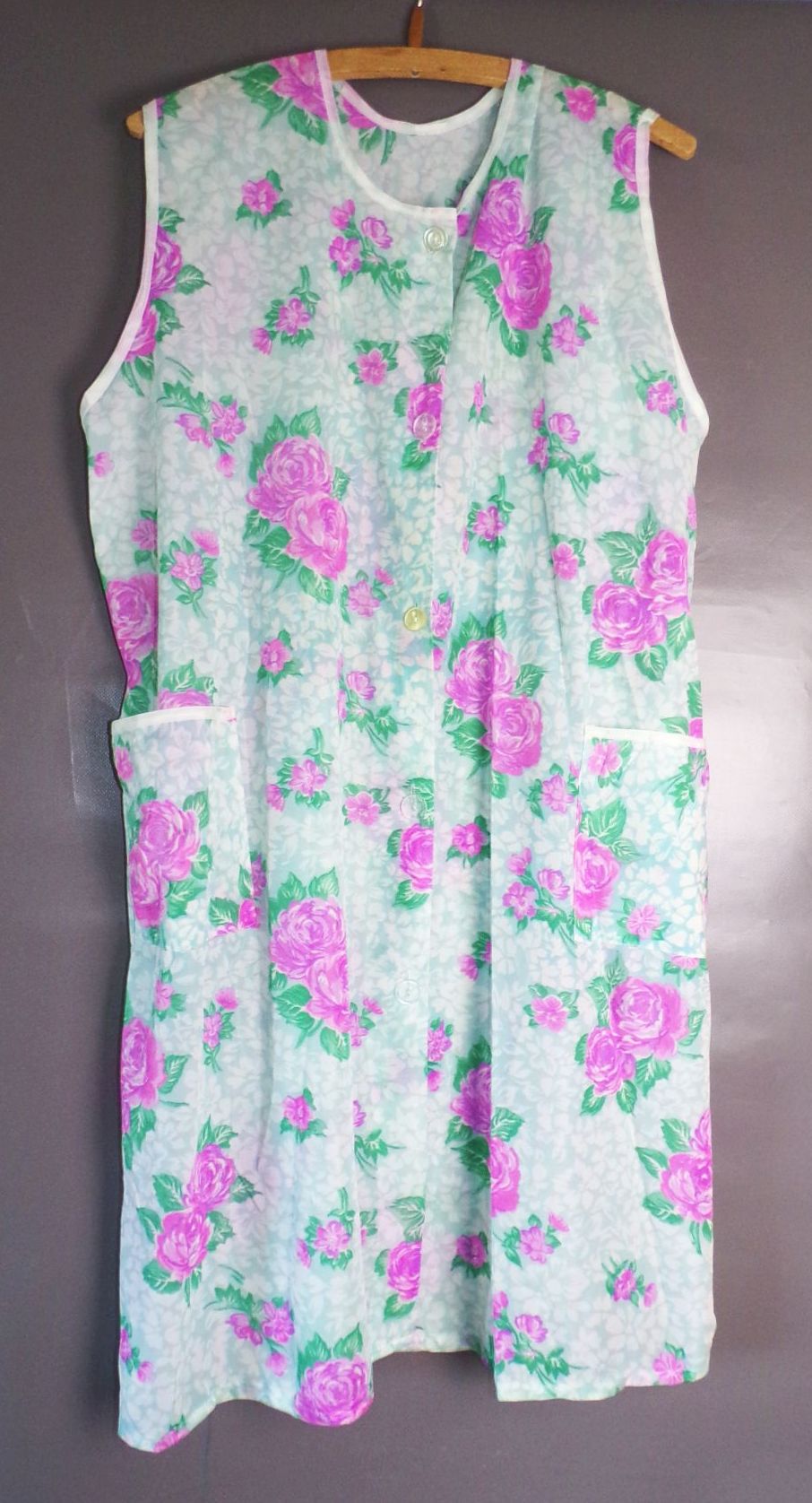Alte Kittelschürze Dederon Blumen Bunt Größe 50 DDR Vintage 