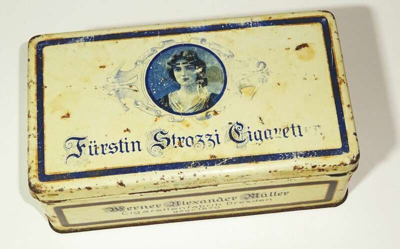 Alte Blechdose Fürstin Strozzi Cigaretten Müller Zigarettenfabrik Dresden 1910er