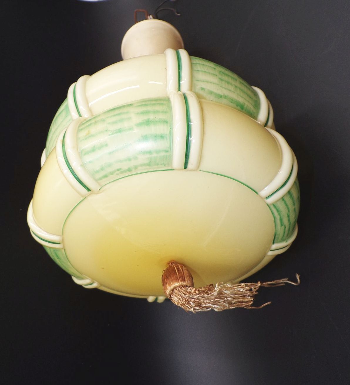 Alte Art Deco Deckenleuchte E27 beige grün Deckenlampe 1930er 