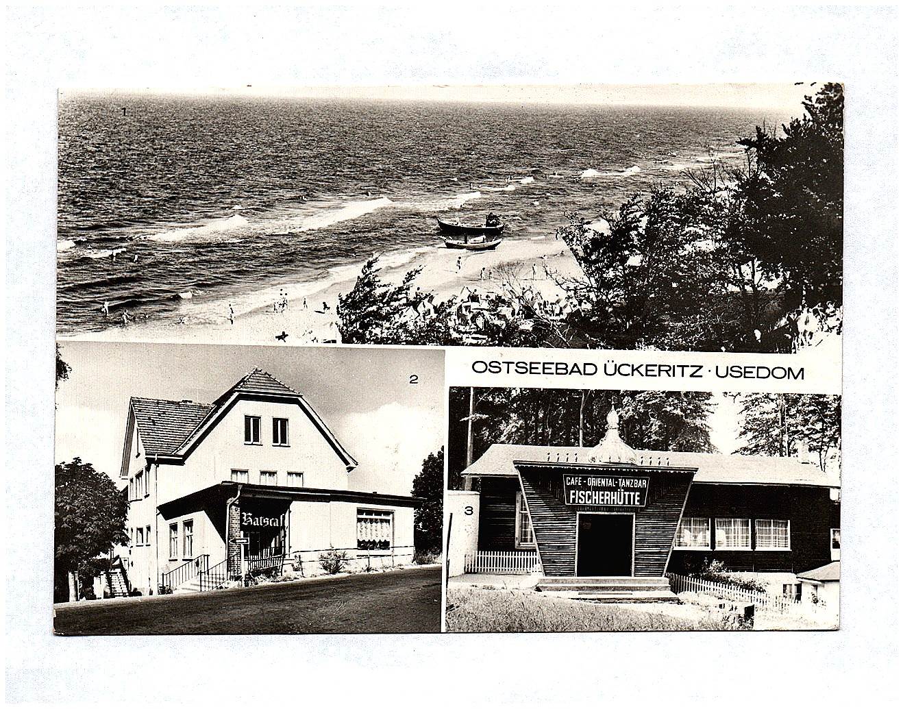 Ak Ostseebad Ückeritz Usedom Strand Ratscafe Fischerhütte DDR Ak Ostseebad Ückeritz Usedom Strand Ratscafe Fischerhütte DDR