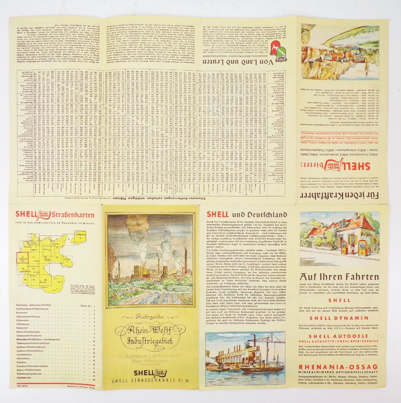 Shell Straßenkarte Rhein Westfalen Industriegebiet Ruhrzeche 1930 er Landkarte 