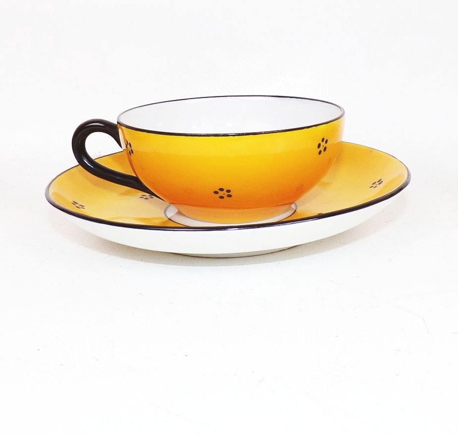 SPM Bavaria Teeservice Art Deco Schwarz Gelb Design Porzellan