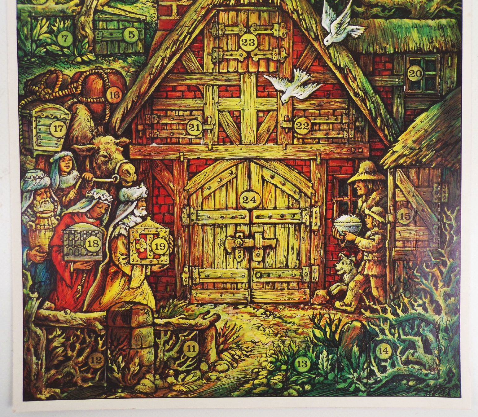 Alter Adventskalender Heilige drei Könige vor Stall Krippe Horst Räcke Leipzig 1980