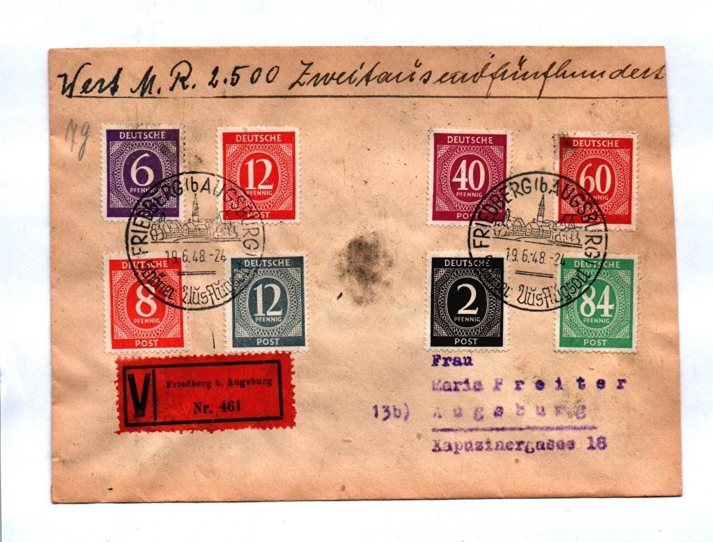 Brief Vignette Friedberg Augsburg 1948 Alliierte Besatzung