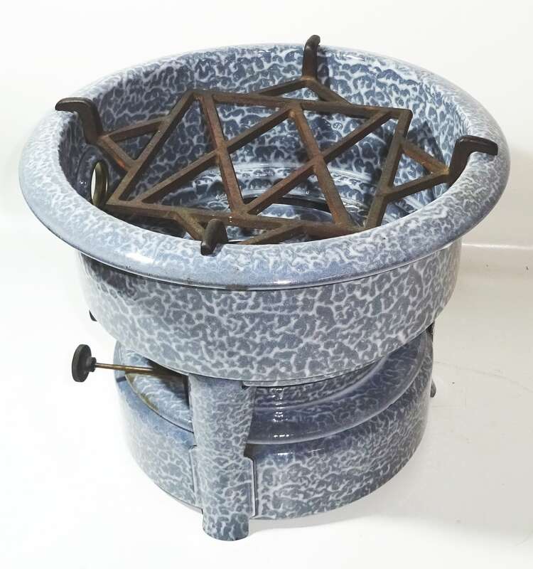 Original XL Haller Kocher Emaille Grau Camping Petroleum Vintage Deko