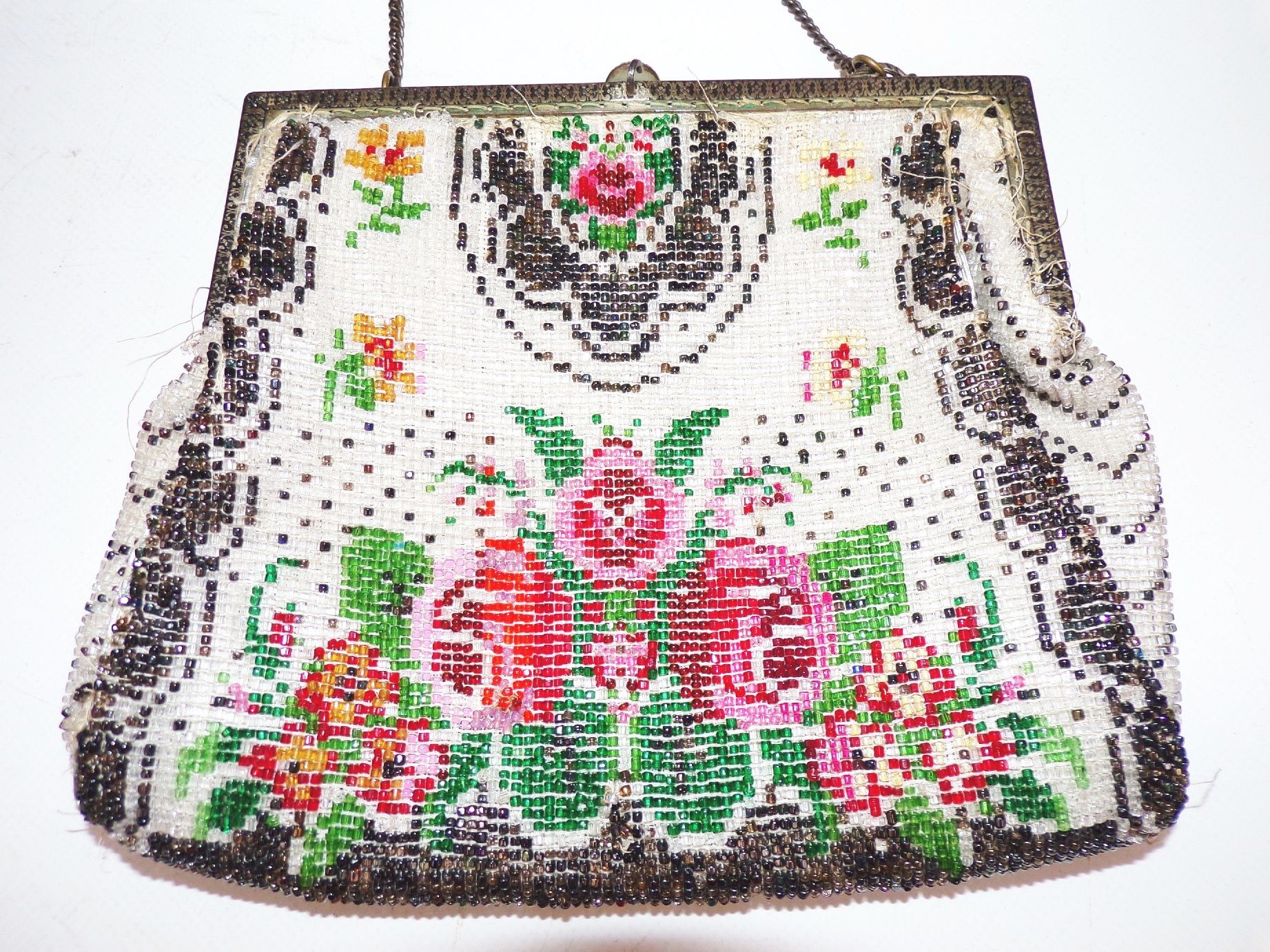 Alte Handtasche Strassperlen Abendtasche Rosen Vintage 1910 er 