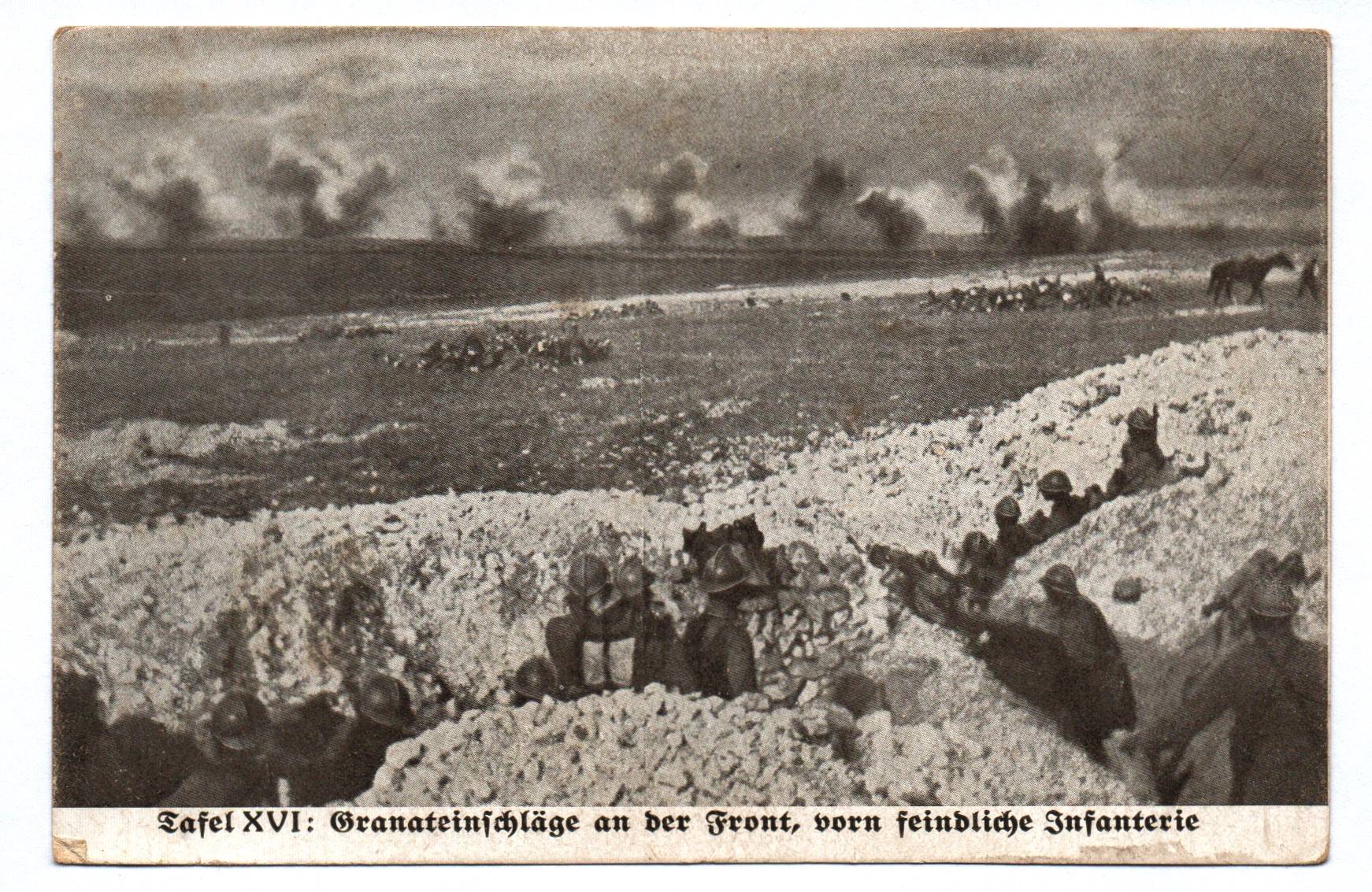 Feldpost Ak 1916 Tafel XVI Granateneinschläge an der Front vorn feindliche Infanterie Feldpost Ak 1916 Tafel XVI Granateneinschläge an der Front vorn feindliche Infanterie