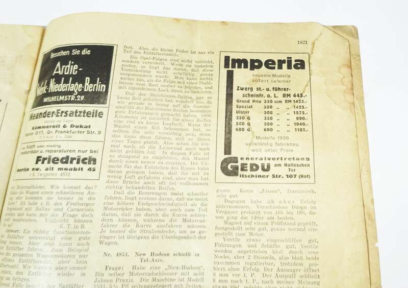 Das Motorrad Heft 46 / 1931 Imperia Zwerg, Fallstromvergaser, BMW Typ R4 !